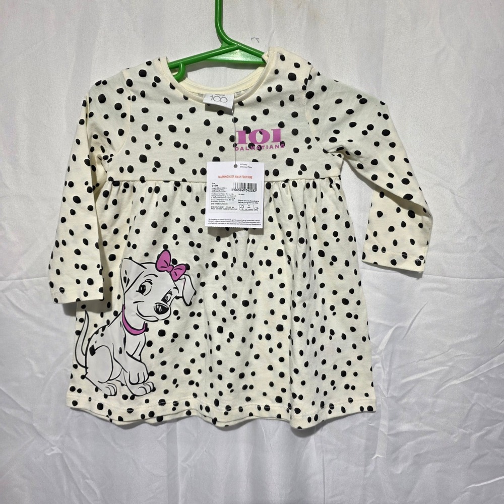 Disney 101 Dalmatians Baby Girl Polka Dot Dress White Pink 3-6M NWT